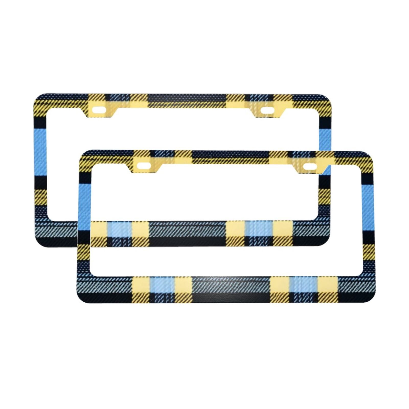 License Plate Frame With Screw Caps 2 Pack Car Plate Frame Front And Rear Rust-Proof Universal Car Tag Holder Cornflowerblue Buffalo Plaid Check Tartan Scotland_4