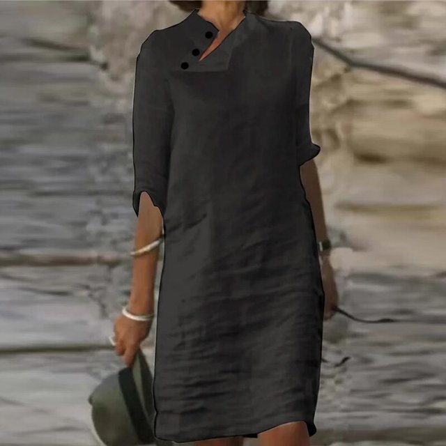 Summer Casual Dress Women Button Neck Design Half Sleeve Mini Dresses For Women Elegant Loose Beach Party DressesS Gao Jinjia LED