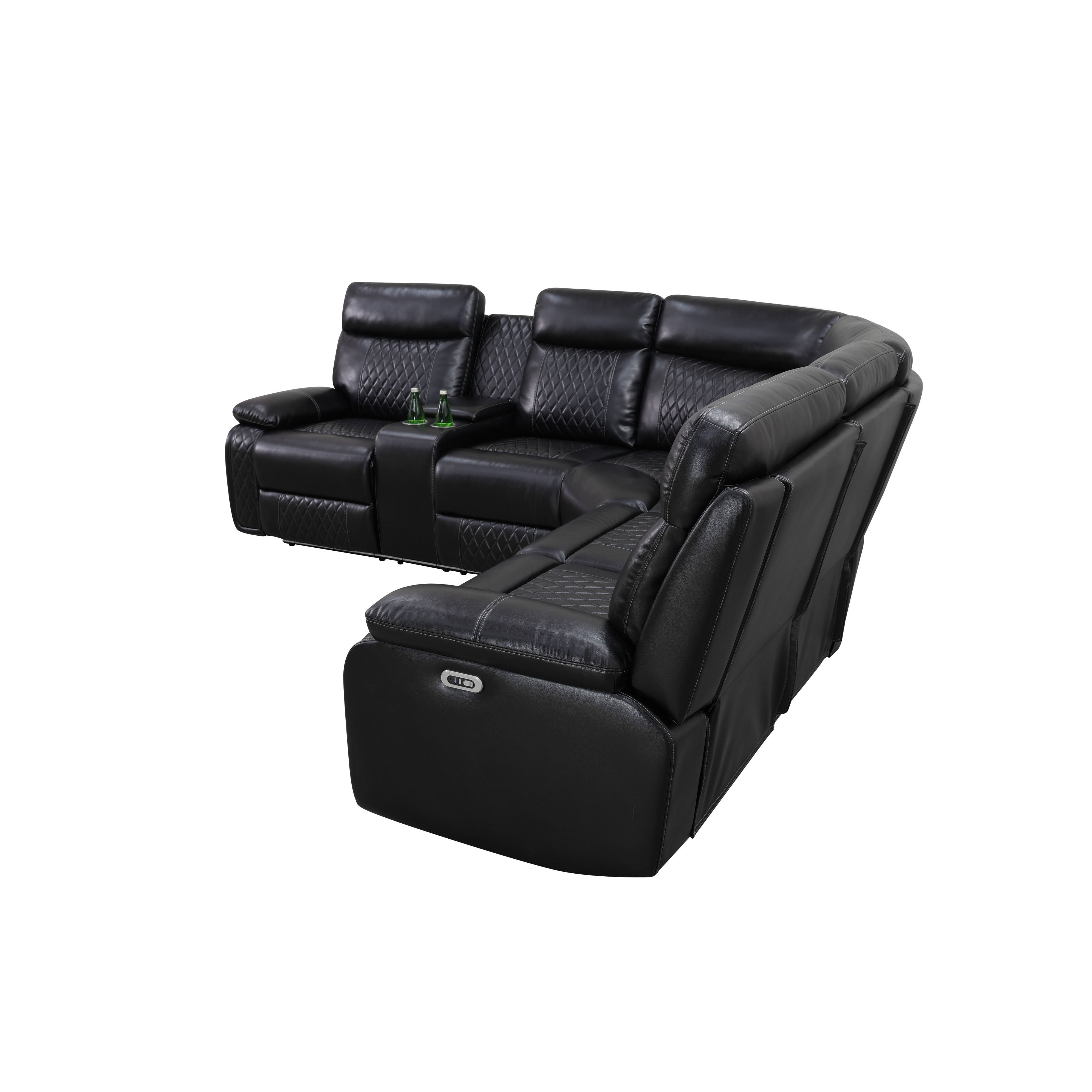 MAYEERTY Oversized Power Recliner Sectional Sofa, L-Shape Corner Couch with USB Charging, Storage Slot, Cup Holders & LED, Semi PU Leather for Living Room, Black