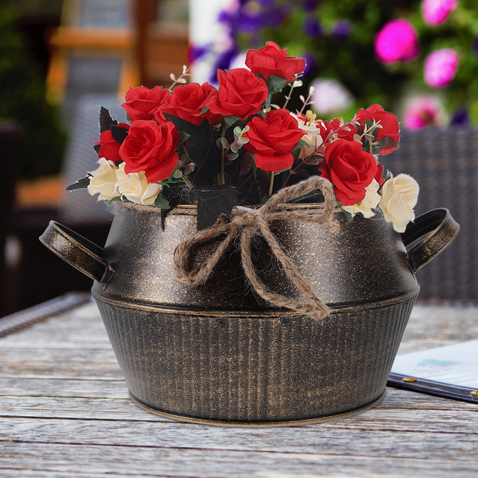 FRCOLOR  Rustic Bucket Small Galvanized Garden Gardening Pots
