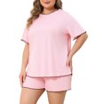thumbnail image 4 of Agnes Orinda Women Plus Size Mother's Day 2 Piece Nightwear Round Neck Sleepwear Tops and Shorts Lounge Home Casual Pajama Sets 3X Pink, 4 of 6
