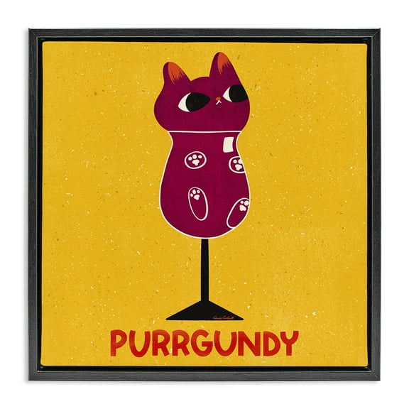 Stupell Industries Purrgundy Cat Wine Animals Painting Black Floater Framed Canvas Art Print Wall Art, 18 x 18