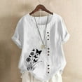 thumbnail image 2 of Vestidos Casuales Para Mujer, Blusas De Mujer De Moda Blusa informal de lino con cuello redondo, manga corta y botones para mujer, 2 of 4