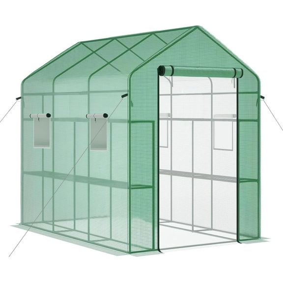 EcoSummer Large 57x85x77 Portable Greenhouse with 8 Shelves, Heavy Duty Walk in Green House, PE Cover & Mesh Windows for Outdoor and Indoor Garden Use Green