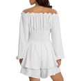 thumbnail image 4 of ZAXARRA Women's Long Sleeve Romper Off Shoulder Romper Ruffle Hem A-Line Flowy Boho Romper Cute Mini Short Jumpsuit, 4 of 9