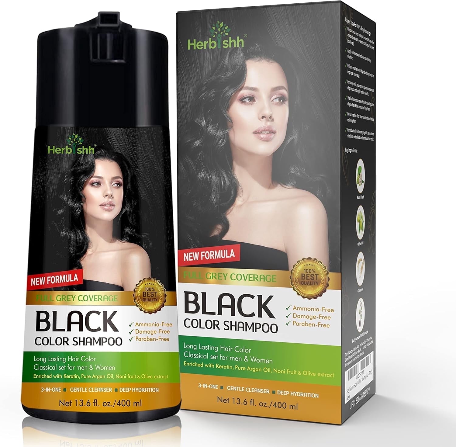 (5 pack) Herbishh Black Hair Color Shampoo for Gray Hair – Enriched Color Shampoo Hair Dye Formula – Hair Dye Shampoo and Conditioner – Long Lasting & DIY