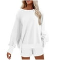 thumbnail image 3 of CFLVAEK Two Piece Outfits Women Shorts and Oversized Patchwork Long Sleeve Sweatshirts Fashion Fall Sweatsuits with Pockets White S, 3 of 7