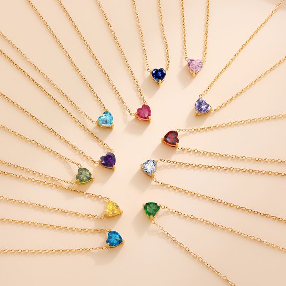 YTTAL Delicate Monthly Birthstone Heart Necklace, 14K Gold Plated Stainless Steel Pendant Necklace, Skin Friendly Fashion Jewelry Gifts for Women