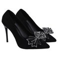 thumbnail image 4 of Zapatos de tacón alto con punta estrecha para mujer, zapatos de tacón con lazo alto, elegantes, a la moda, color negro, 4 of 8
