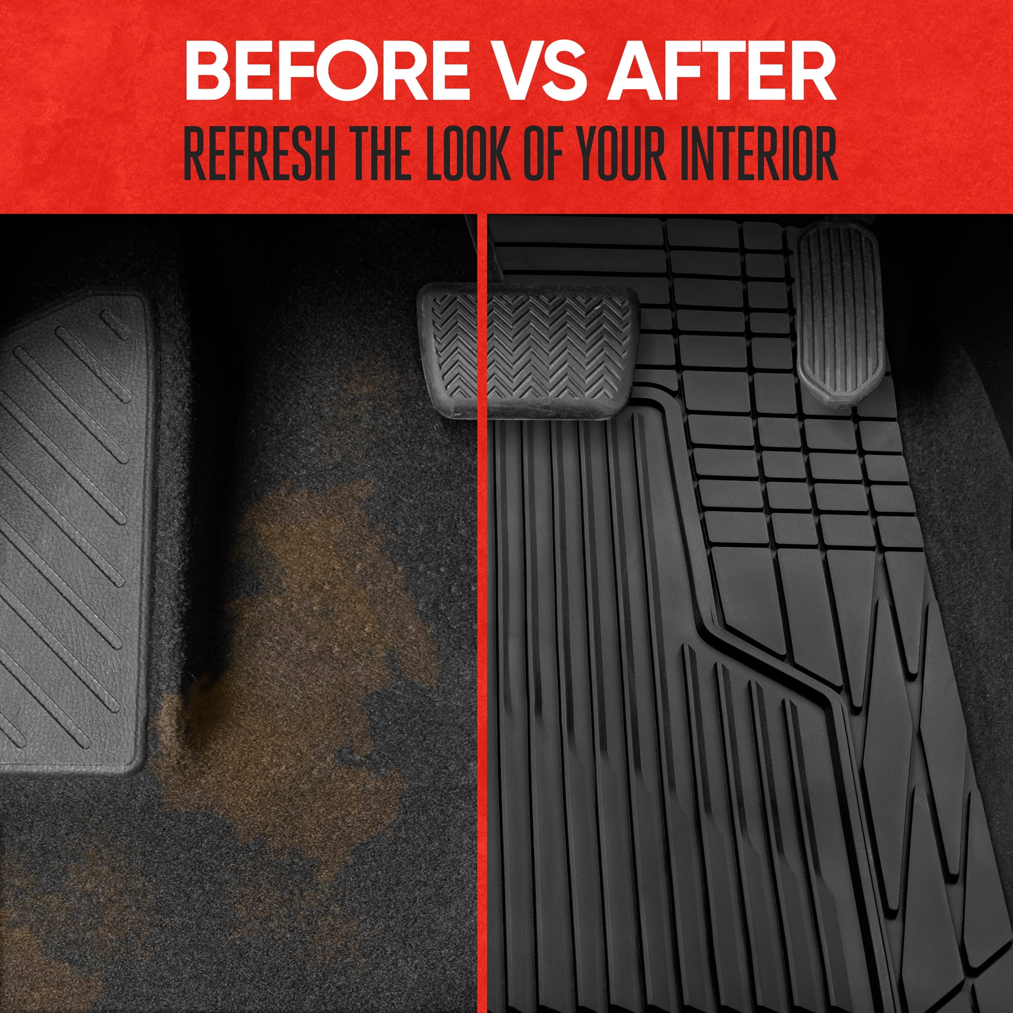 Motor Trend Floor Mats for Car, Truck, SUV - Raised Ridge Heavy Duty All Weather Car Floor Mats for Auto, Total Protection, Black