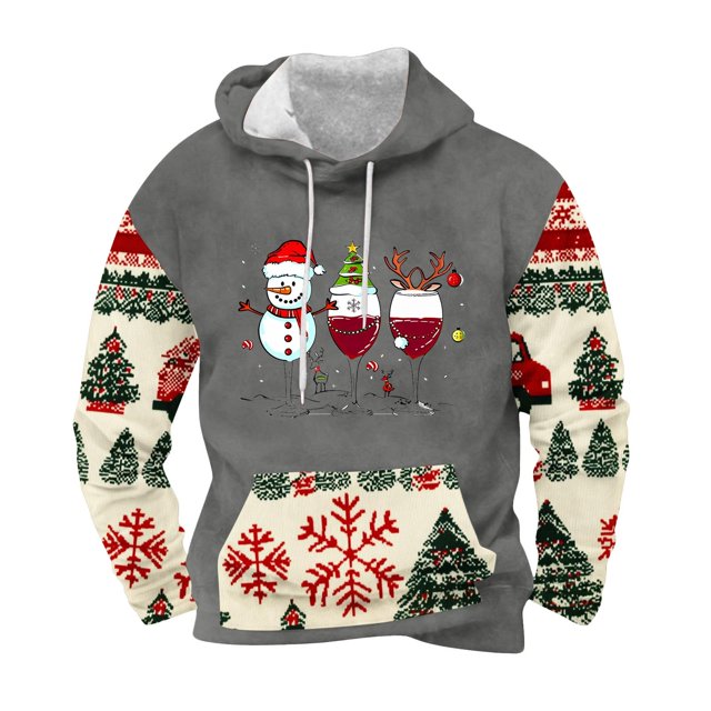 Sudadera con capucha para hombre, informal, con cordón, estampado navideño, deportiva, blusa de poliéster