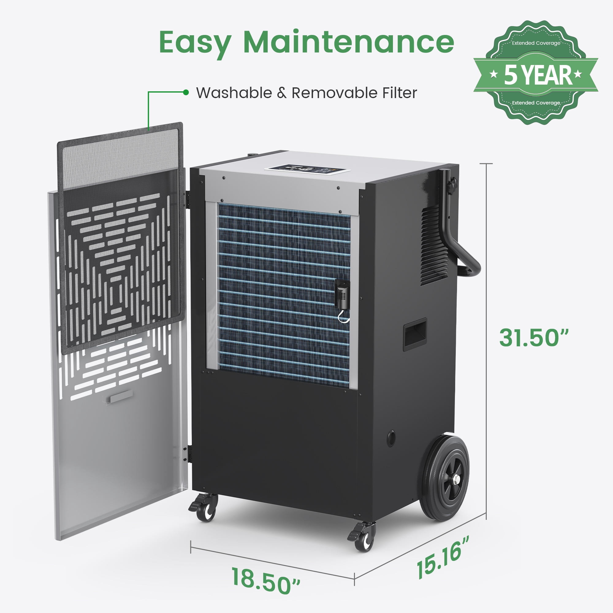 Waykar 72 Pints Commercial Dehumidifier for Large Spaces up to 8000 Sq.Ft with Pump, Smart Humidity Control, Auto Defrost, 24H Timer - for Basements, Warehouses, Home, Office