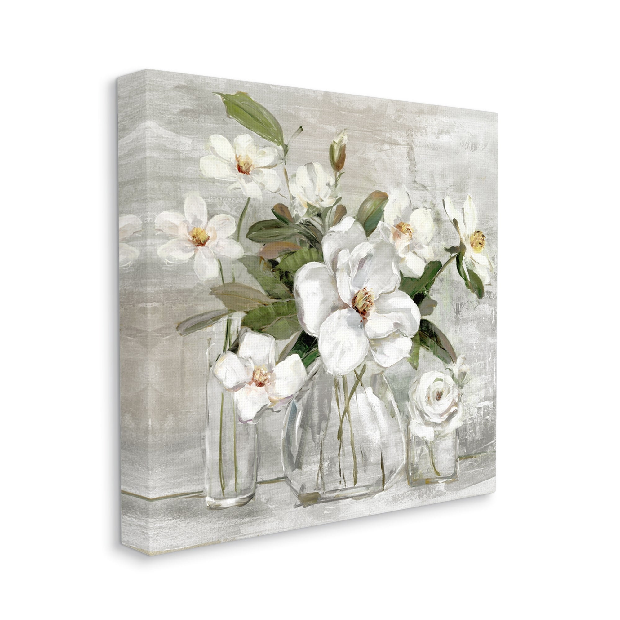 Blooming White Florals Distressed Country Still Life 24 in x 24 in Painting Canvas Art Print, Design by Sally Swatland