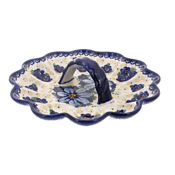 Blue Rose Polish Pottery Daisy Surprise Egg Plate
