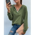 thumbnail image 4 of Women Hoodies Tops Long Sleeve Casual Drawstring Lace V Neck Solid Color Pullover Sweatshirts, 4 of 6