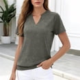 thumbnail image 4 of CYMMPU Women's Summer Solid Color Loose V Neck Short Sleeve T-Shirt, Casual Soft Lightweight Everyday Wear Blouse Gray XXL, 4 of 8