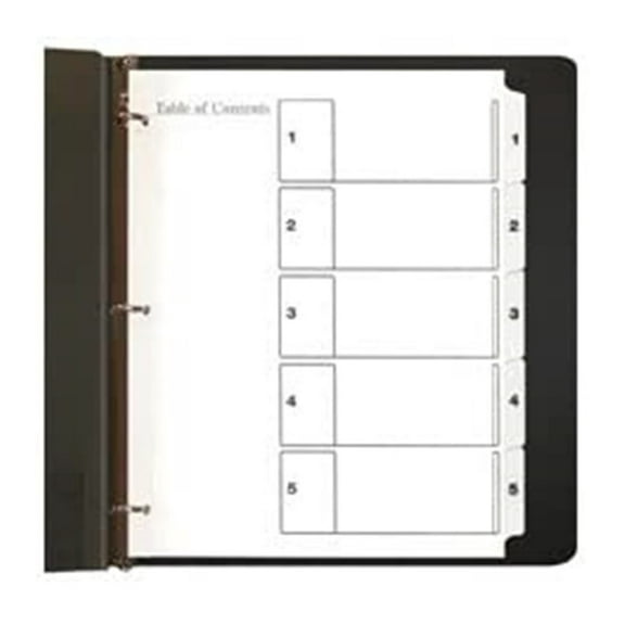Table Of Contents Dividers, Tabs Indexed 1 5, Black & White (LOP12325)