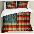 thumbnail image 1 of USA Duvet Cover Set, Fourth of July Independence Day Painted Old Wooden Rustic Background Patriot, Decorative 3 Piece Bedding Set with 2 Pillow Shams, Queen Size, Blue Red, by Ambesonne, 1 of 3
