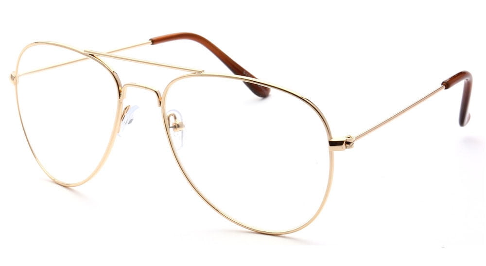 Oversized Designer Aviator Eyeglasses Gold Metal Frame Clear Lens Glasses 