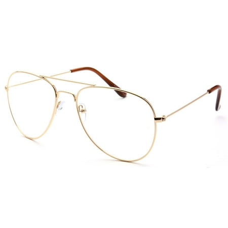 Classic Vintage Retro Aviator Clear Lens Gold Metal Frame Eyeglasses (Best Place To Replace Eyeglass Lenses)