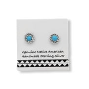 5mm Genuine Sleeping Beauty Turquoise Stud Earrings,  Sterling Silver, Authentic Indigenous New Mexico Tribe Handmade, Nickel Free