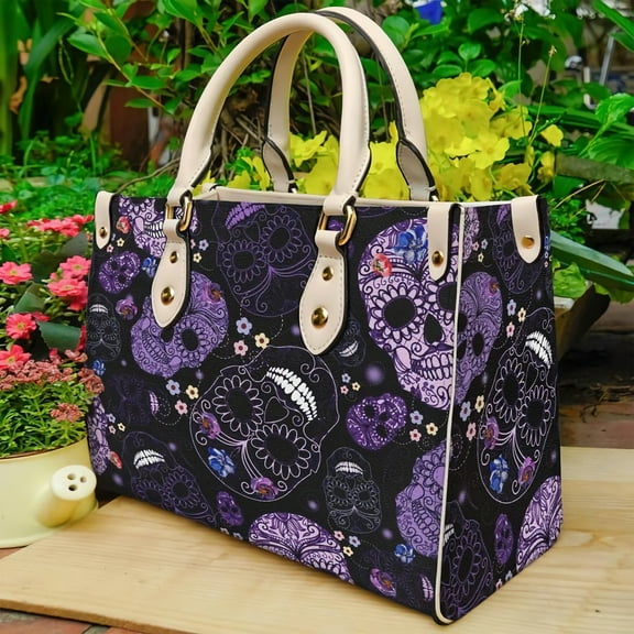 Purple Sugar Skull Tote Bag Womens Ladies Pu Leather High Quality Shoulder Female Messenger Sac Fashion сумка