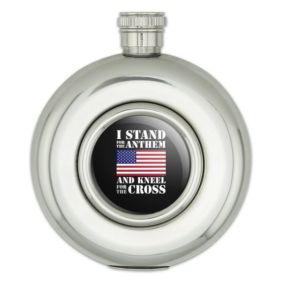 I Stand For The Flag Kneel Cross USA American Flag Patriotic Round Stainless Steel 5oz Hip Drink Flask