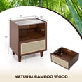 thumbnail image 3 of Gymax 2 PCS Bamboo Rattan Nightstand Boho Bedside End Table w/ Drawer Wood Legs Brown, 3 of 9