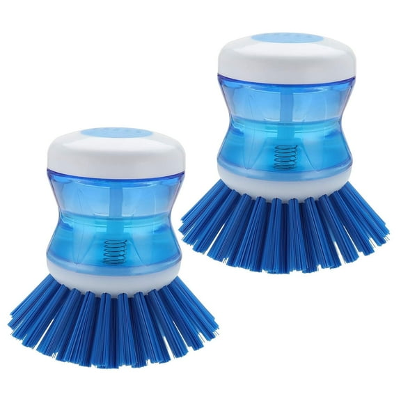 Rongsi Dish Brush with Soap Dispenser for Dishes Pot Pan Kitchen Sink Scrubbing, Blue 2pcs