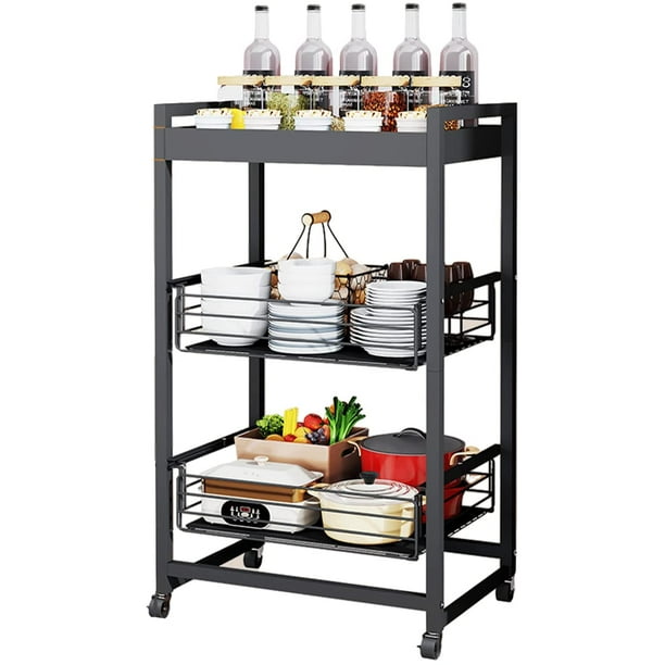 TFCFL Kitchen Trolley Cart 3 Tiers Storage Rack Trolley Rolling Cart