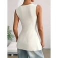 thumbnail image 5 of Women Button Down Tank Top Ribbed Summer Vest Tops Slim Fit Open Front Sleeveless Crop Shirt White S, 5 of 9