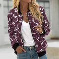 thumbnail image 2 of Full Zip Bomber Jacket Womens Fall Casual Coat with Pockets Graphic Print Lightweight Long Sleeve Moto Outwear (S, Purple), 2 of 5