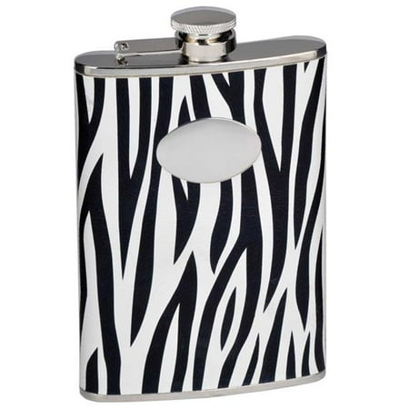 

Zebra Black & White Leather Stainless Steel Flask - 8oz
