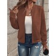 thumbnail image 3 of Women Round Neck Regular Sleeve Geometric Jacquard Bomber Jacket - Loose Fit, Caramel, S-5XL, Spring and Autumn, 3 of 7