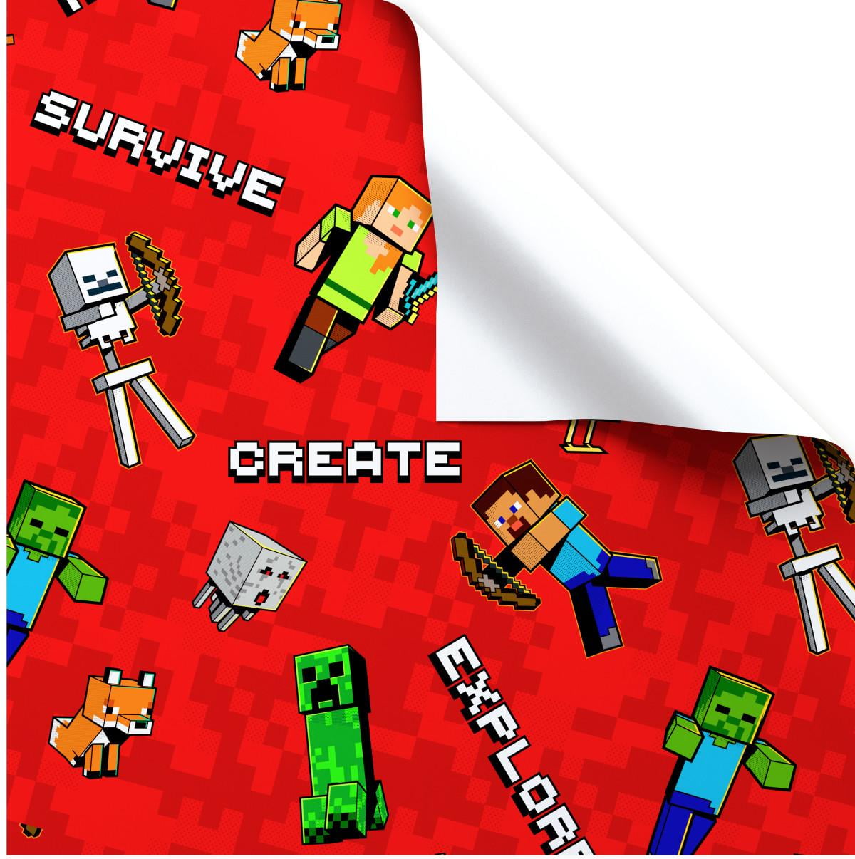 American Greetings 30 in. x 96 in. Red Birthday Minecraft Wrapping Paper (20 Sq. ft., 1-Roll)