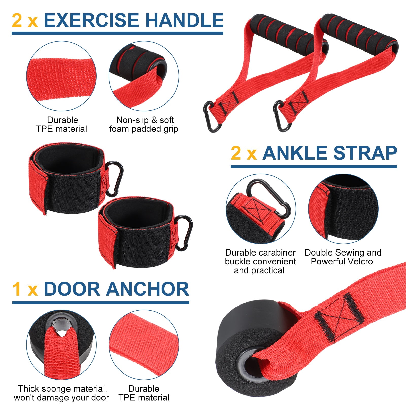 Uxcell Resistance Bands Set, 6 Level Exercise Bands for Working Out with Door Anchor/Handle/Ankle Strap/Pouch, 300LB & Red & Grey- Fitting For(Women & Men Home/Gym Train/Yoga)