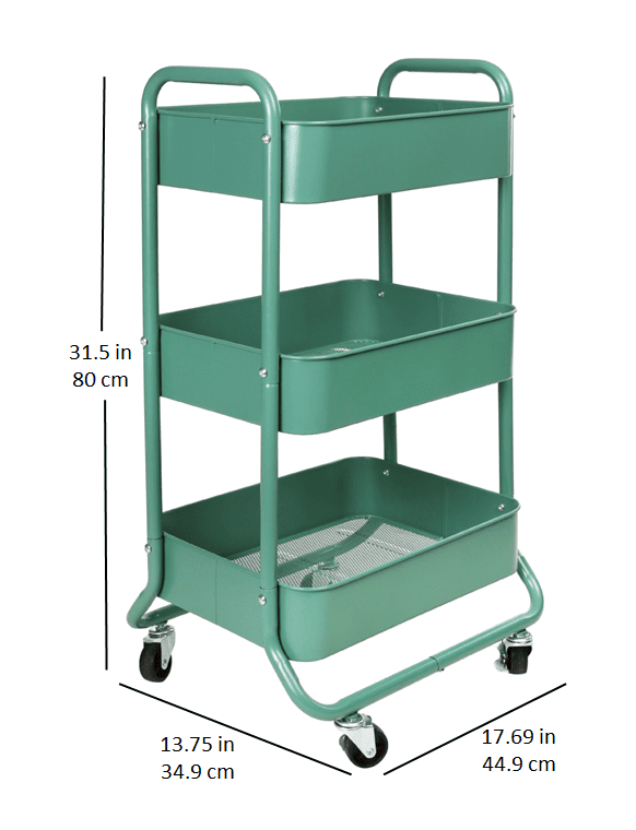 Mainstays 3 Tier Metal Utility Cart, Green Sage, Easy Rolling, Adult and Child