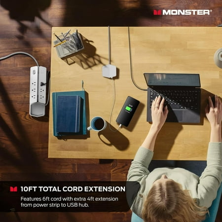 Monster - Power Center Vertex boasts  6 Outlet/2 USB-A port/20W USB-C 3000 Joules Surge Protector - White