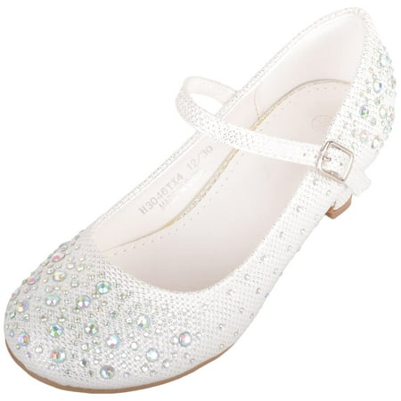 

ABSOLUTE FOOTWEAR Childrens Kids Girls Glitter Sparkly Diamante Wedding Party Pagent Heeled Shoes - White - US Child 2