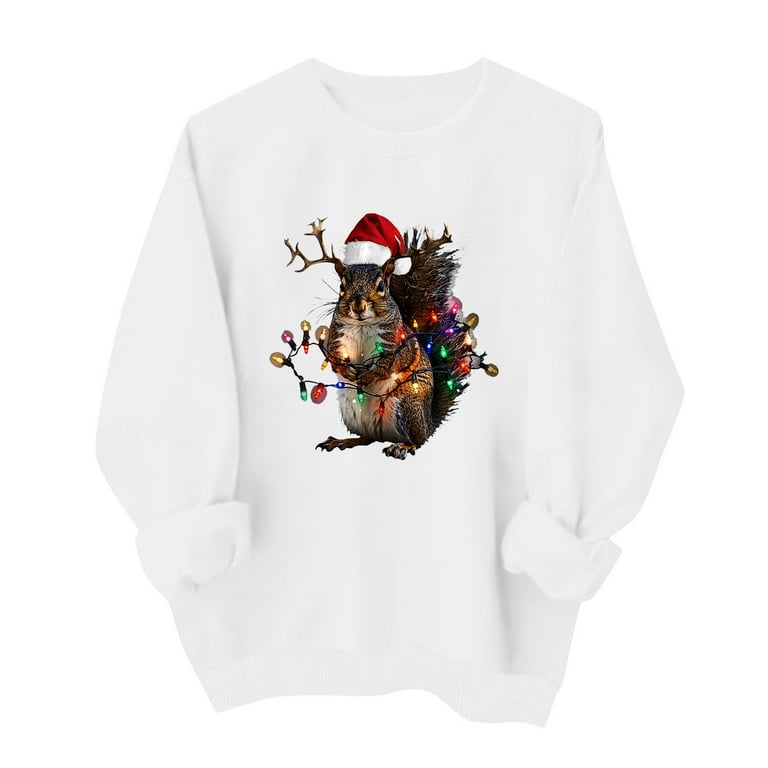 qelini Christmas Sweatshirts for Women Hamster Print Crewneck