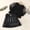 13-Black, variant on YWDJ 2 To 6 Years Spring Round Collar Knit Patchwork Mesh Long Sleeve Ruffled Belt Leather Skirt Short Skirt Two Piece Set Black 3Y