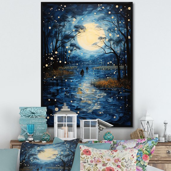 Designart "Reflections of Serenity Tranquil Blue River II" Landscape & Nature Floater Framed Wall Decor