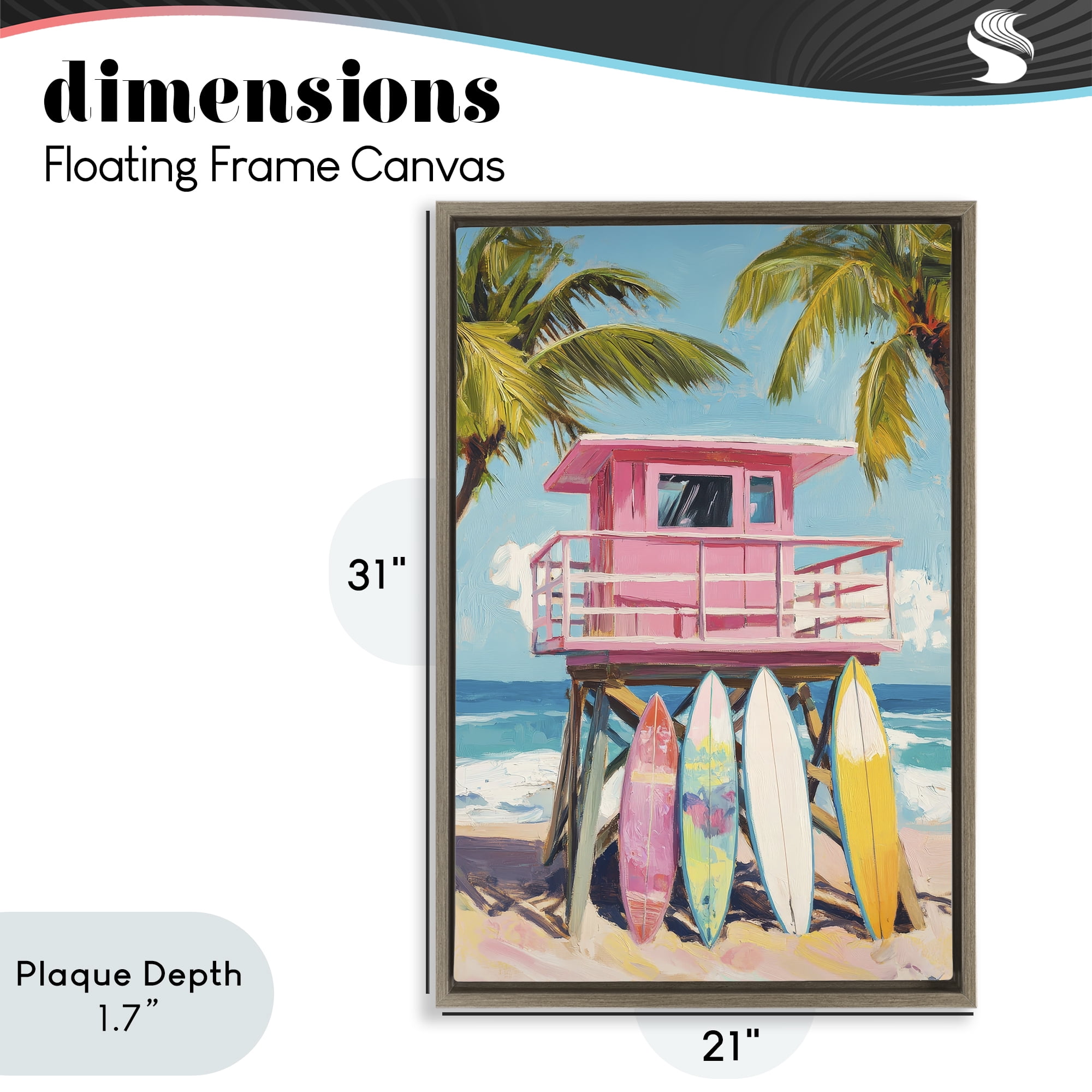 Stupell Industries High Pink Surf Shack Brown Framed Floater Canvas Wall Art, design by Petal Prints Design