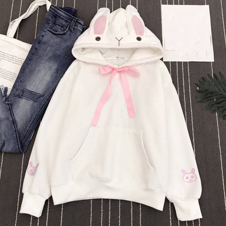 Loose lace up sleeves rabbit hoodie sale
