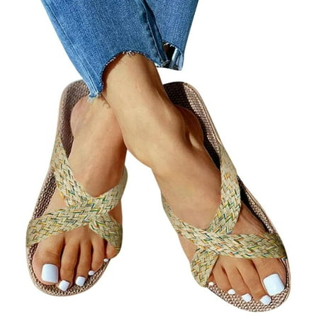 

Flat Sandals for Women Summer Comfy Open Toe Linen Sandals Slip On Shoes Outdoor Casual Travel Beach Sandals