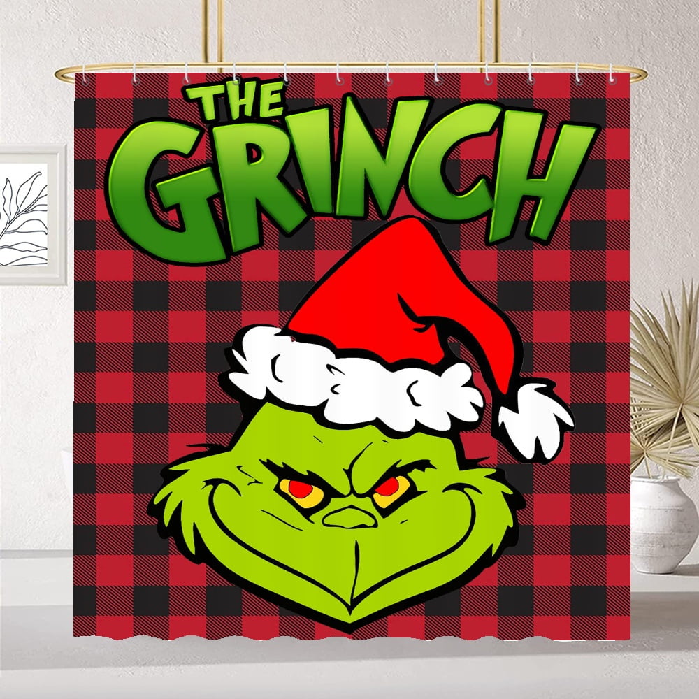 Christmas Grinch Shower Curtain, Easy Care Christmas Shower Curtains