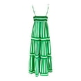thumbnail image 6 of weeloloe Dresses for Women 2024 Casual Summer Sleeveless Spaghetti Strap Stipe Swing Flowy Tiered Ruffle Beach Sundress Loose Hem Party Daily Formal Club Midi Dress Green XL, 6 of 6