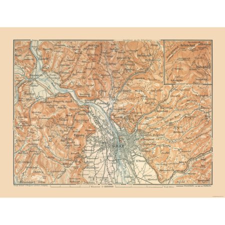 Historic Map - Graz Austria - Baedeker 1910 - Vintage Wall Art