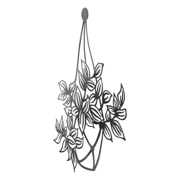 Wrought Iron Silhouette Flowers Hanging Wall Art Sculpture Adornment Black Trim Shape
