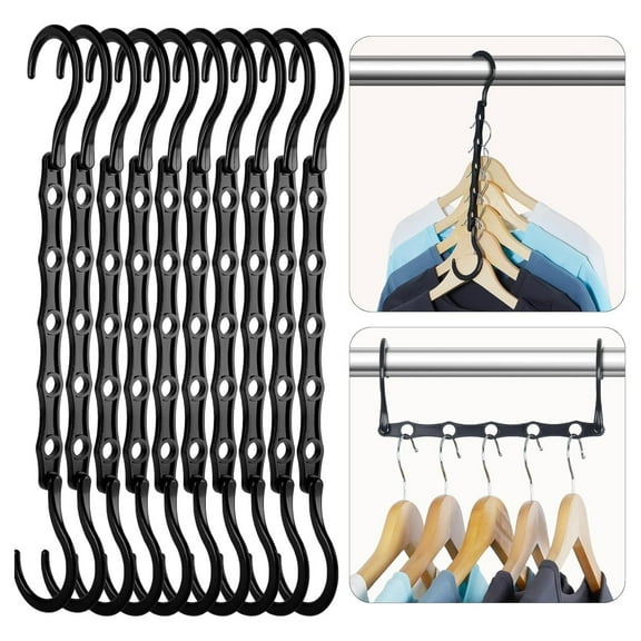 MUNDIDO Black Magic Space Saving Hangers, Premium Smart Hanger Hooks, Sturdy Cascading Hangers with 5 Holes for Heavy Clothes, Closet Organizers and Storage, College Dorm Room Essentials 10 Pack